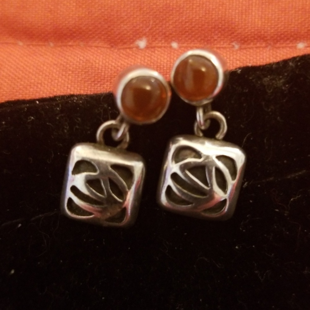 Post Earrings - amber and sterling